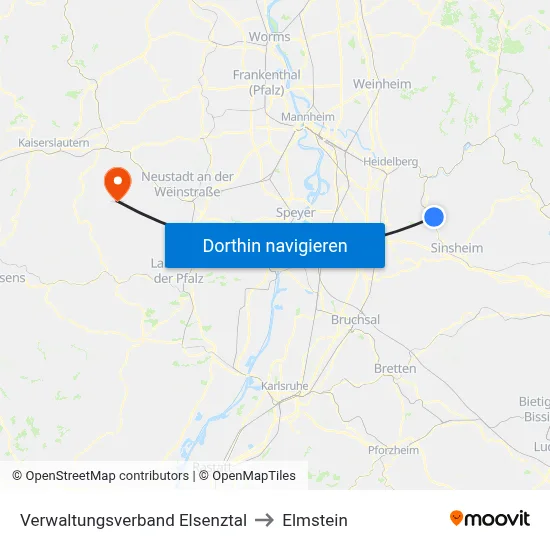 Verwaltungsverband Elsenztal to Elmstein map