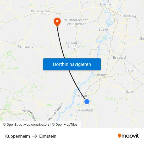 Kuppenheim to Elmstein map