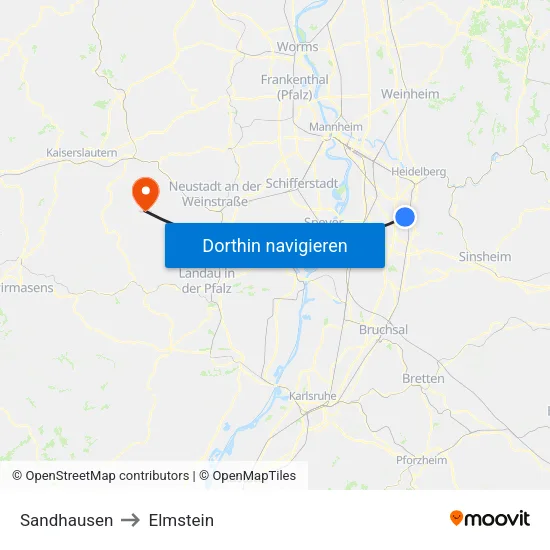 Sandhausen to Elmstein map