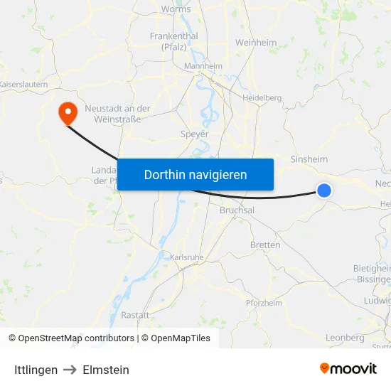Ittlingen to Elmstein map
