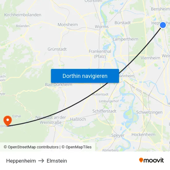 Heppenheim to Elmstein map