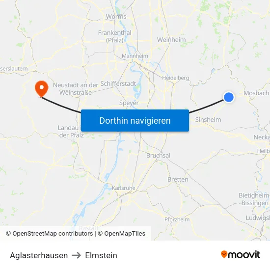 Aglasterhausen to Elmstein map