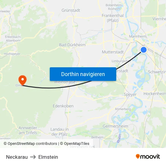Neckarau to Elmstein map