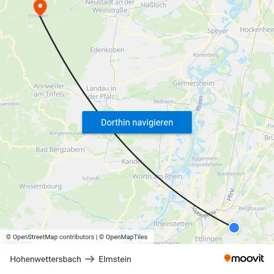 Hohenwettersbach to Elmstein map