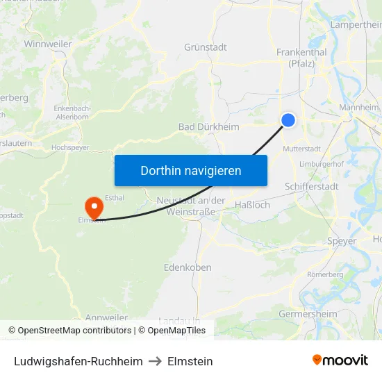 Ludwigshafen-Ruchheim to Elmstein map