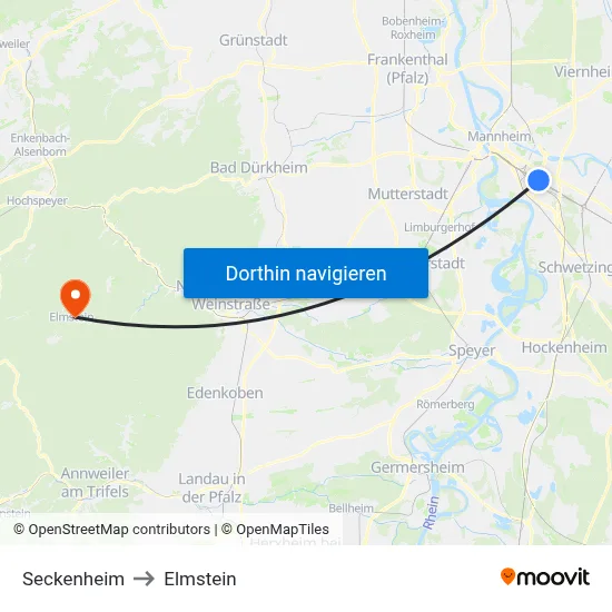 Seckenheim to Elmstein map