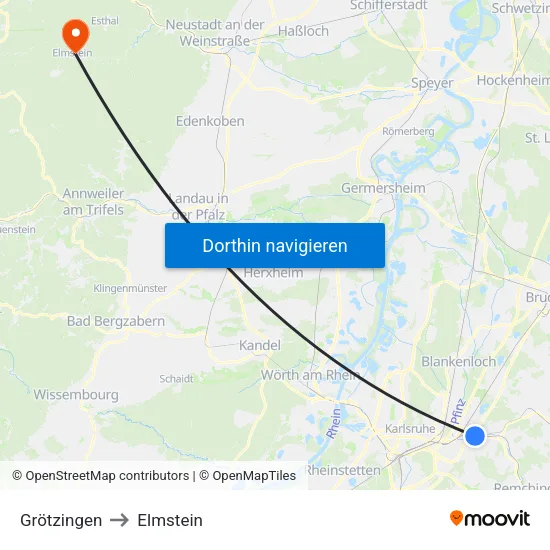 Grötzingen to Elmstein map