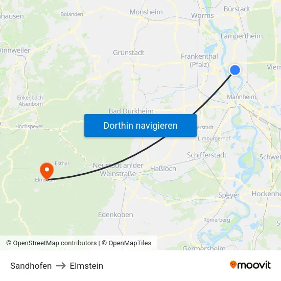 Sandhofen to Elmstein map
