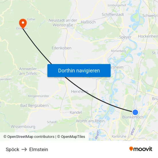 Spöck to Elmstein map