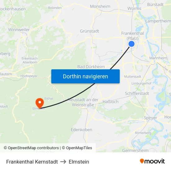 Frankenthal Kernstadt to Elmstein map