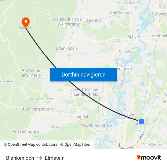 Blankenloch to Elmstein map