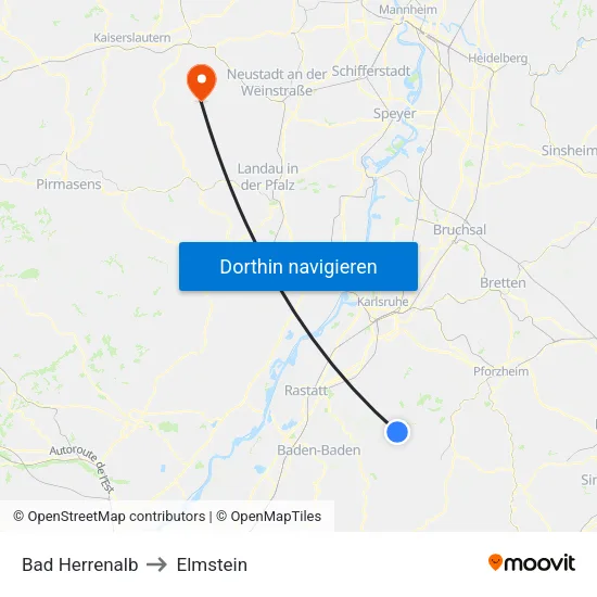 Bad Herrenalb to Elmstein map