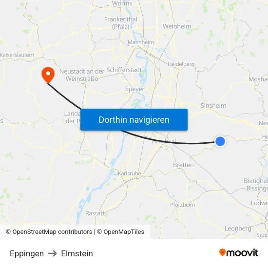 Eppingen to Elmstein map