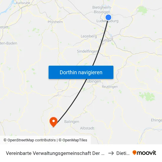 Vereinbarte Verwaltungsgemeinschaft Der Stadt Freiberg am Neckar to Dietingen map