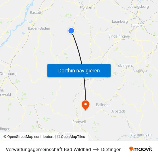 Verwaltungsgemeinschaft Bad Wildbad to Dietingen map
