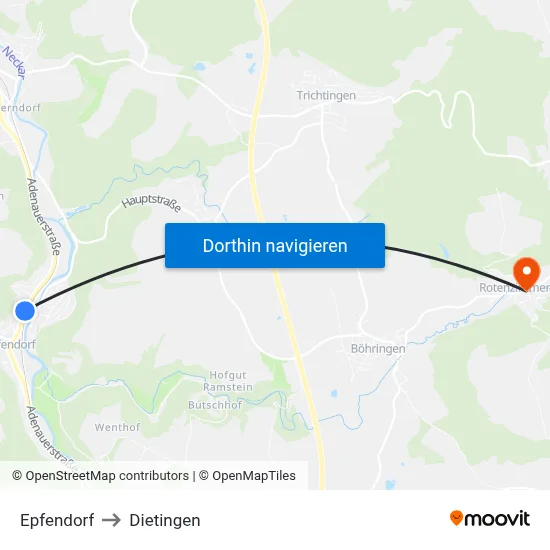 Epfendorf to Dietingen map