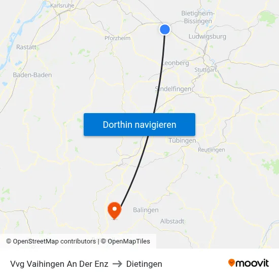 Vvg Vaihingen An Der Enz to Dietingen map