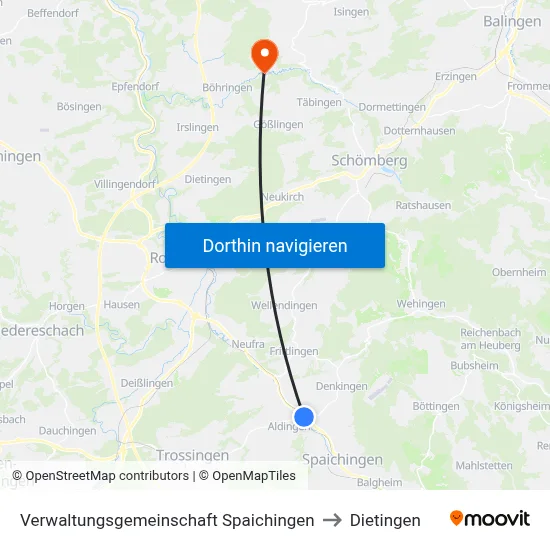 Verwaltungsgemeinschaft Spaichingen to Dietingen map