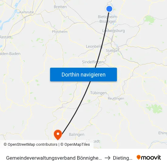 Gemeindeverwaltungsverband Bönnigheim to Dietingen map