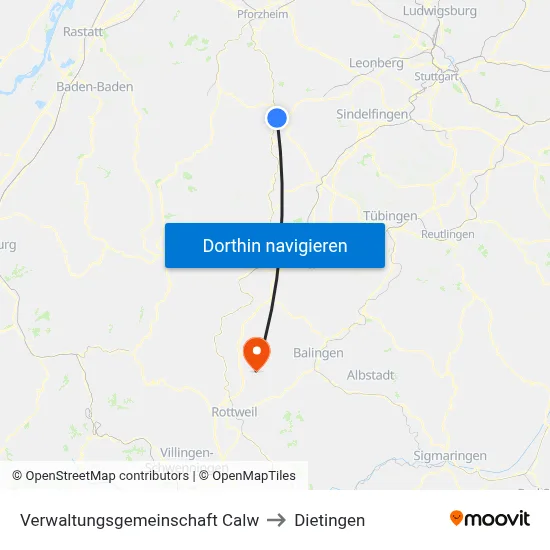 Verwaltungsgemeinschaft Calw to Dietingen map