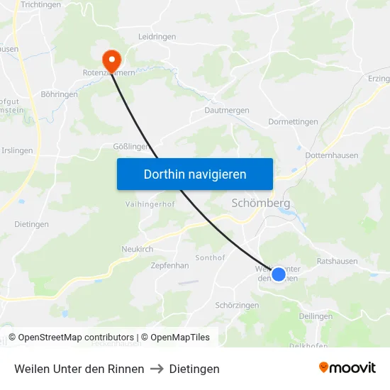 Weilen Unter den Rinnen to Dietingen map