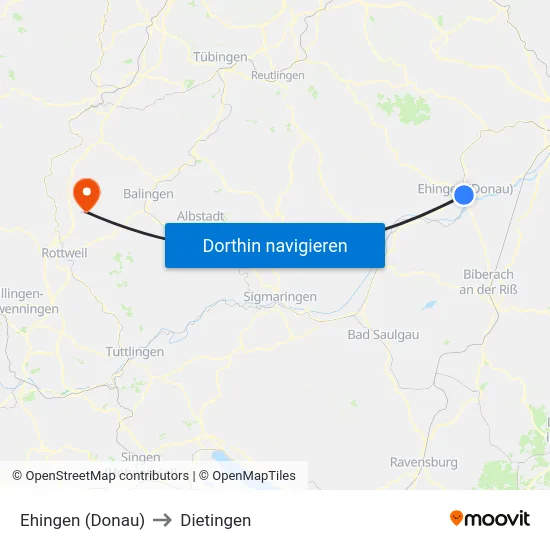Ehingen (Donau) to Dietingen map