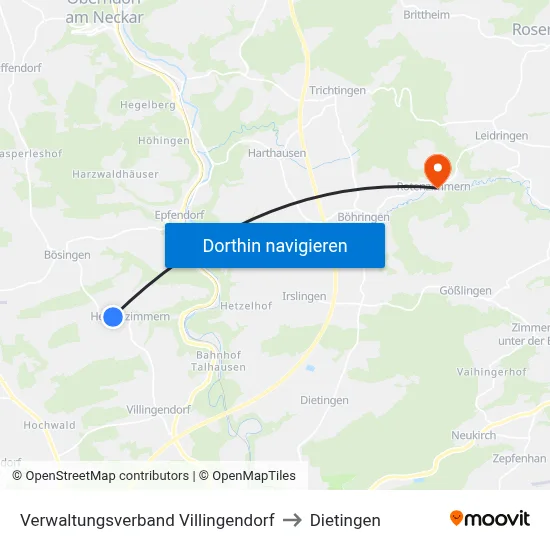 Verwaltungsverband Villingendorf to Dietingen map