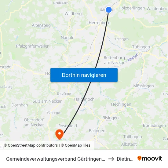 Gemeindeverwaltungsverband Gärtringen/Ehningen to Dietingen map