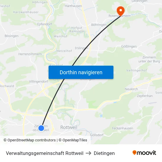 Verwaltungsgemeinschaft Rottweil to Dietingen map