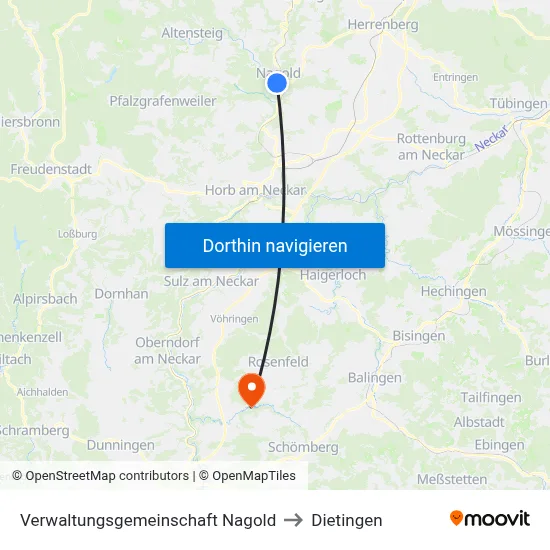 Verwaltungsgemeinschaft Nagold to Dietingen map