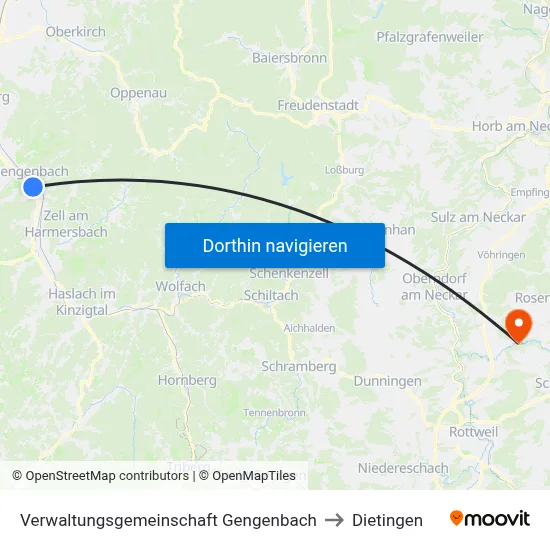 Verwaltungsgemeinschaft Gengenbach to Dietingen map