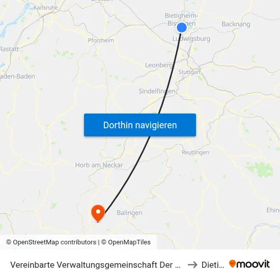 Vereinbarte Verwaltungsgemeinschaft Der Stadt Bietigheim-Bissingen to Dietingen map