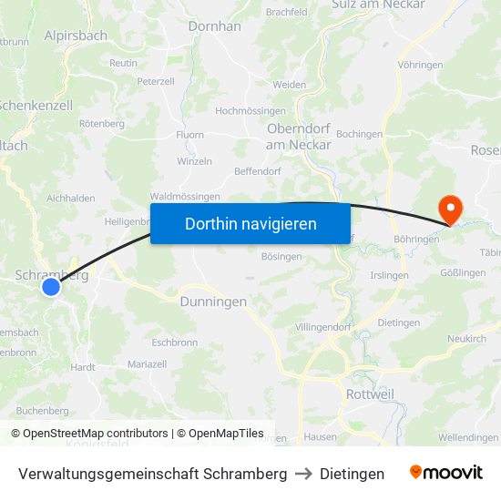 Verwaltungsgemeinschaft Schramberg to Dietingen map