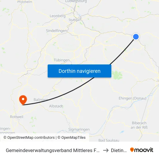 Gemeindeverwaltungsverband Mittleres Fils-Lautertal to Dietingen map