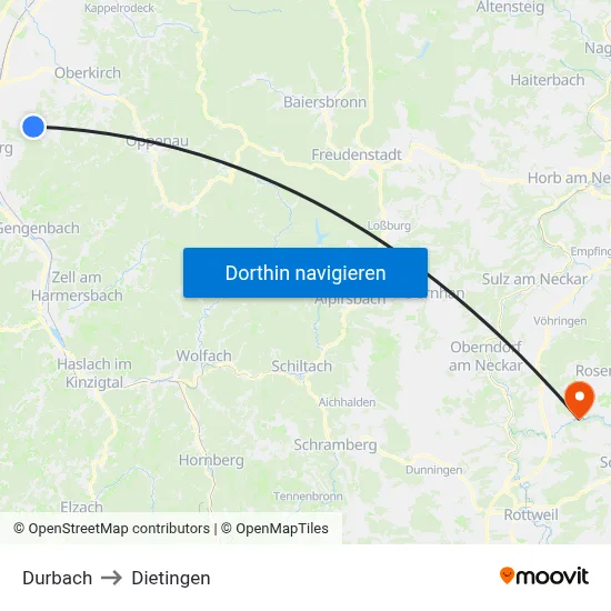 Durbach to Dietingen map