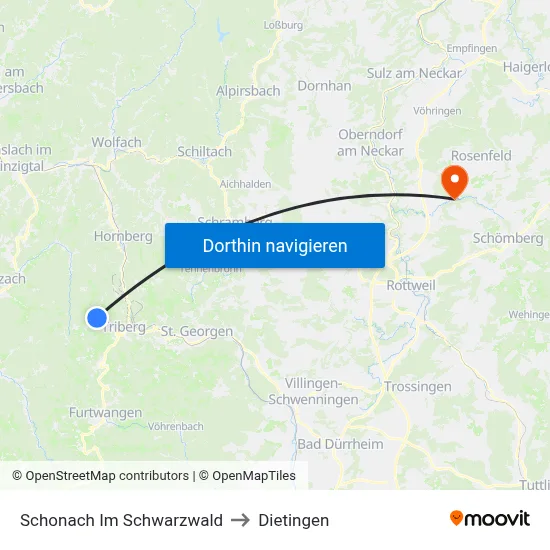 Schonach Im Schwarzwald to Dietingen map