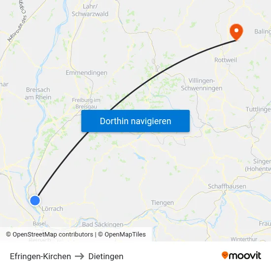 Efringen-Kirchen to Dietingen map