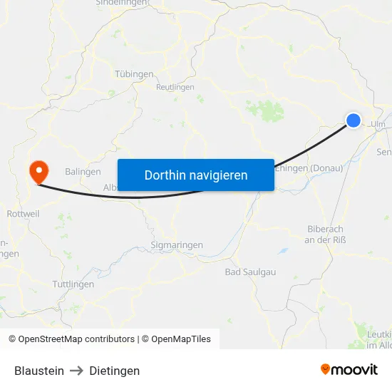 Blaustein to Dietingen map