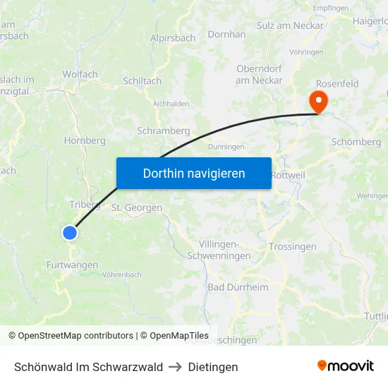 Schönwald Im Schwarzwald to Dietingen map