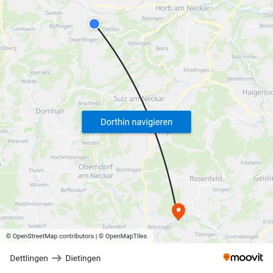 Dettlingen to Dietingen map