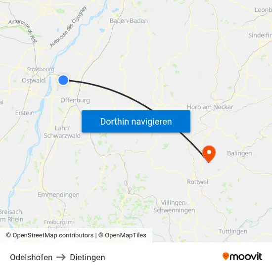 Odelshofen to Dietingen map