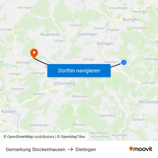Gemarkung Stockenhausen to Dietingen map