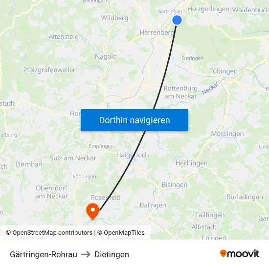 Gärtringen-Rohrau to Dietingen map