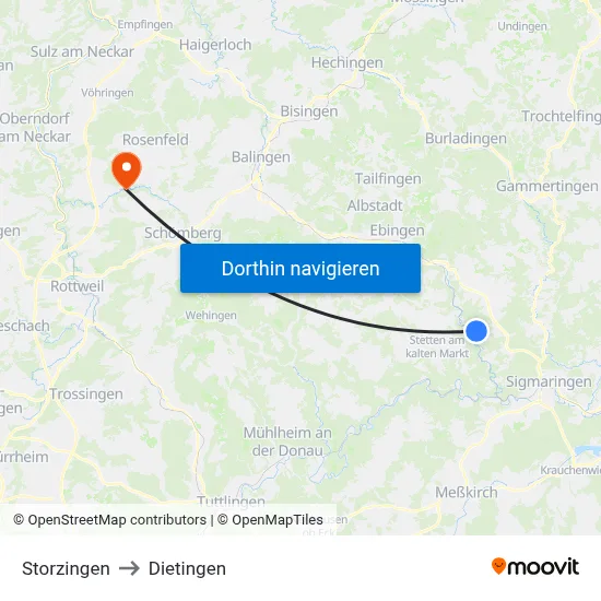 Storzingen to Dietingen map