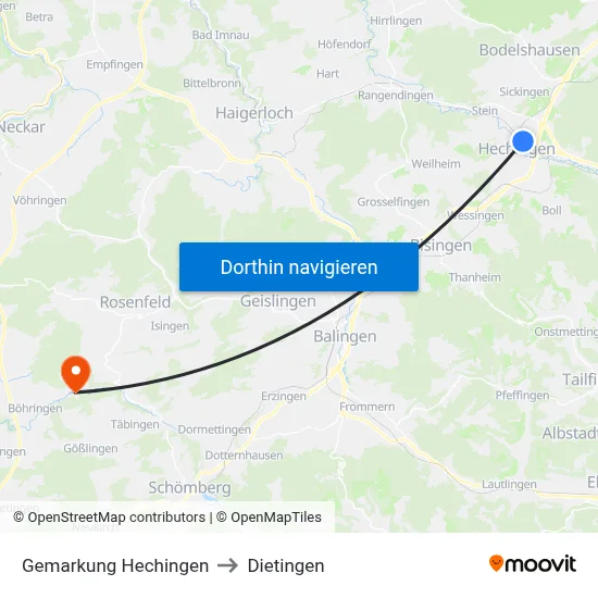 Gemarkung Hechingen to Dietingen map