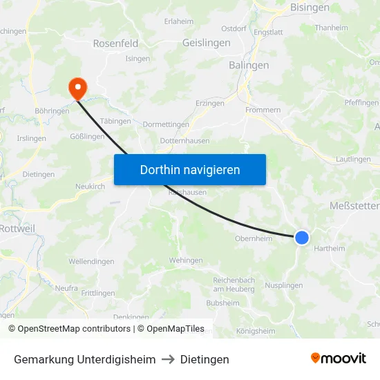 Gemarkung Unterdigisheim to Dietingen map