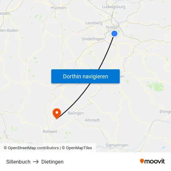Sillenbuch to Dietingen map