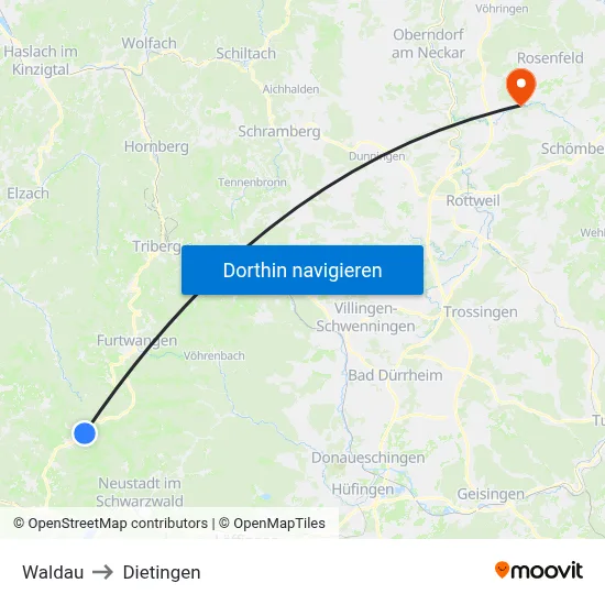 Waldau to Dietingen map