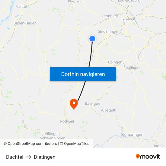 Dachtel to Dietingen map