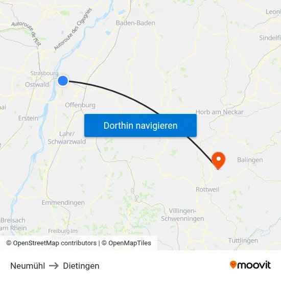 Neumühl to Dietingen map